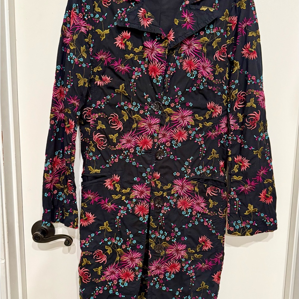 Johnny Was Black Coat with Multi Color Embroidery